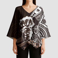 Hafa Adai Guam Discovery Day Kimono Sleeve Blouse Chamorro Latte Stone Hand Brown Version
