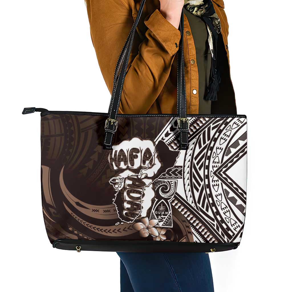 Hafa Adai Guam Discovery Day Leather Tote Bag Chamorro Latte Stone Hand Brown Version