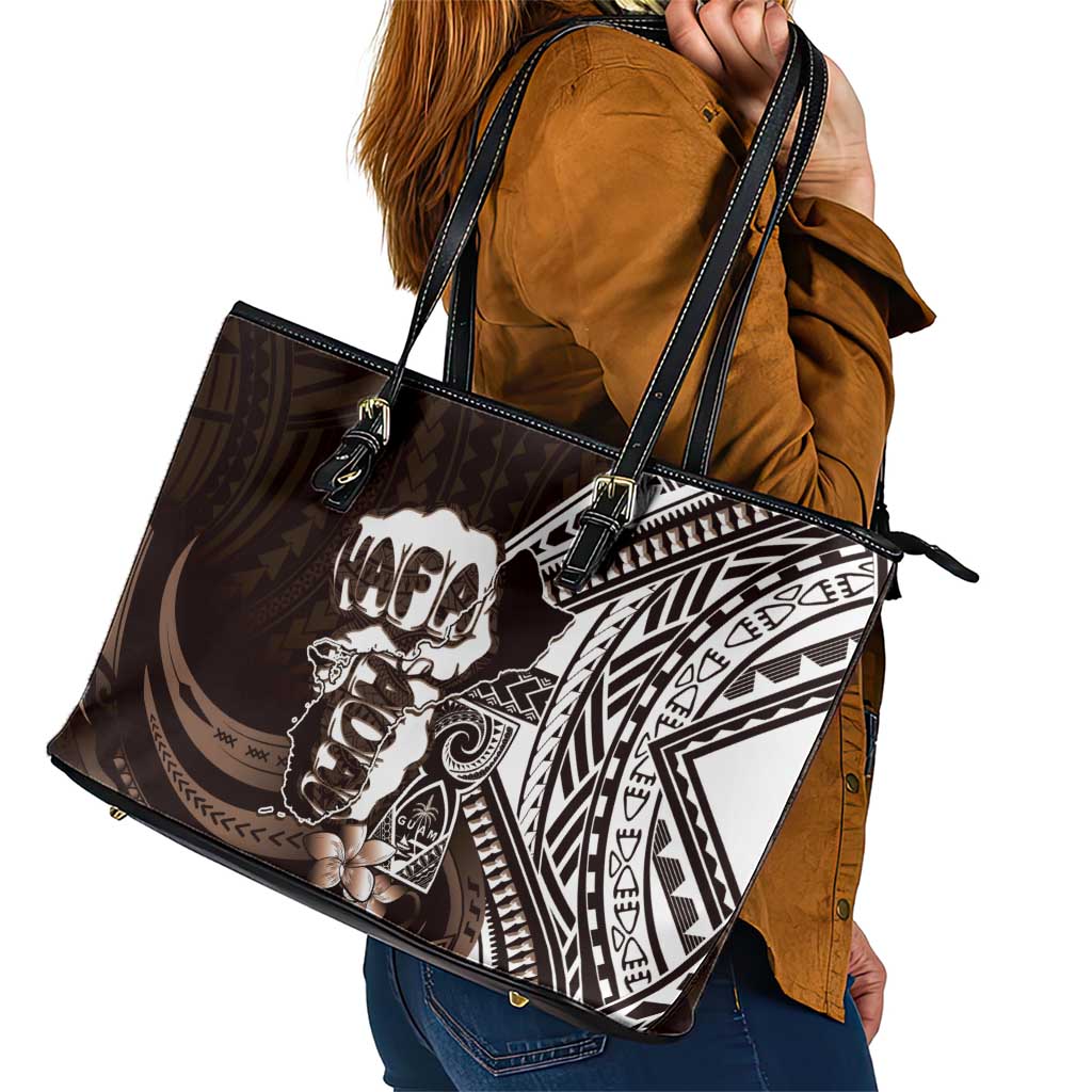 Hafa Adai Guam Discovery Day Leather Tote Bag Chamorro Latte Stone Hand Brown Version