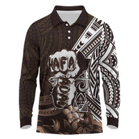 Hafa Adai Guam Discovery Day Long Sleeve Polo Shirt Chamorro Latte Stone Hand Brown Version