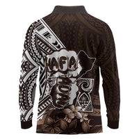 Hafa Adai Guam Discovery Day Long Sleeve Polo Shirt Chamorro Latte Stone Hand Brown Version