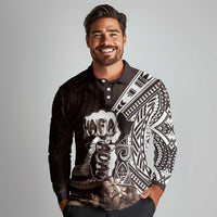 Hafa Adai Guam Discovery Day Long Sleeve Polo Shirt Chamorro Latte Stone Hand Brown Version