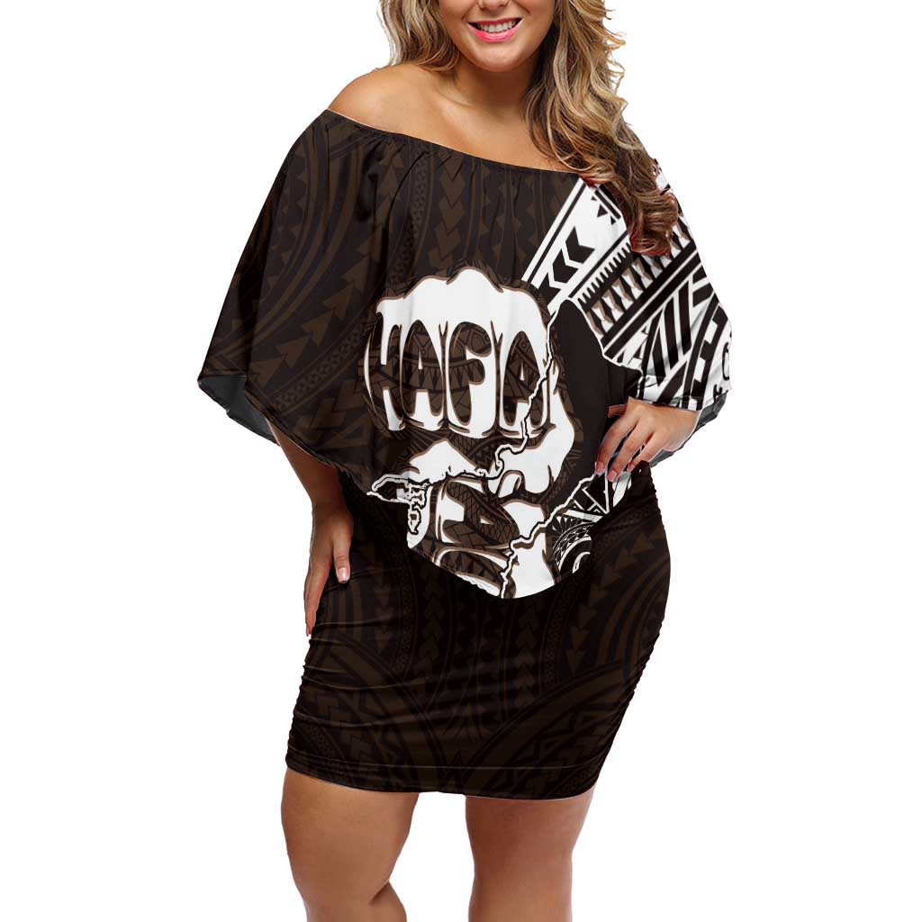 Hafa Adai Guam Discovery Day Off Shoulder Short Dress Chamorro Latte Stone Hand Brown Version