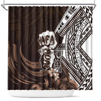 Hafa Adai Guam Discovery Day Shower Curtain Chamorro Latte Stone Hand Brown Version