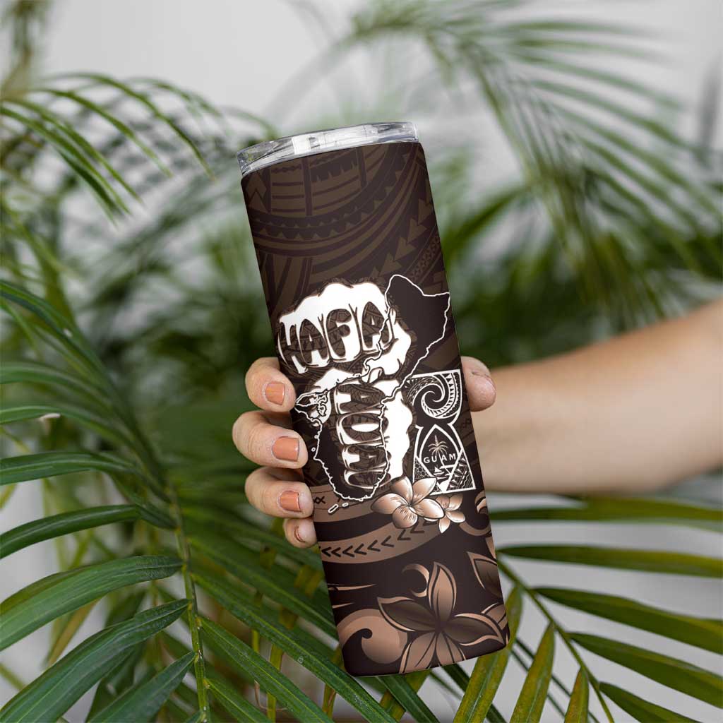 Hafa Adai Guam Discovery Day Skinny Tumbler Chamorro Latte Stone Hand Brown Version