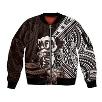 Hafa Adai Guam Discovery Day Sleeve Zip Bomber Jacket Chamorro Latte Stone Hand Brown Version