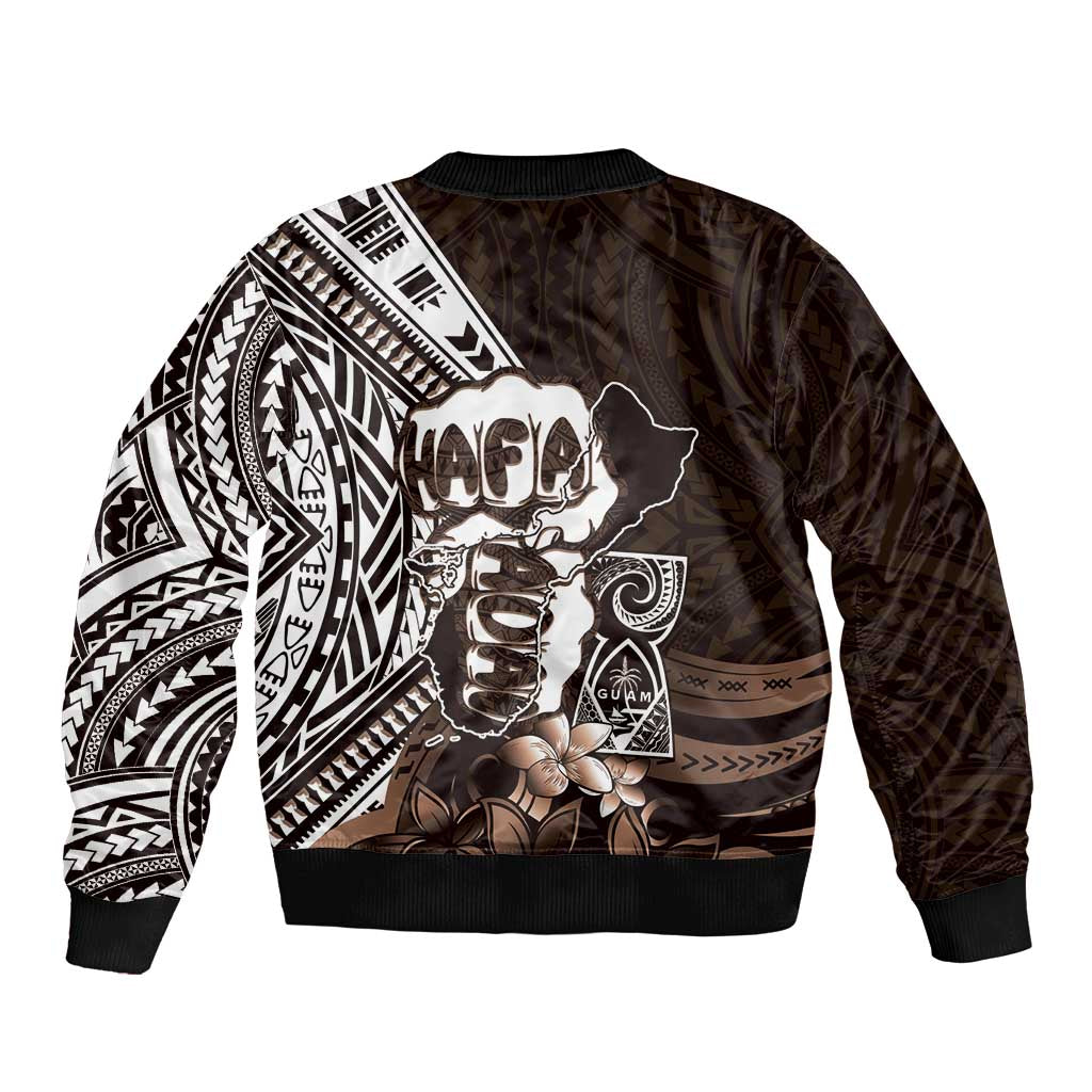 Hafa Adai Guam Discovery Day Sleeve Zip Bomber Jacket Chamorro Latte Stone Hand Brown Version