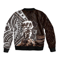 Hafa Adai Guam Discovery Day Sleeve Zip Bomber Jacket Chamorro Latte Stone Hand Brown Version
