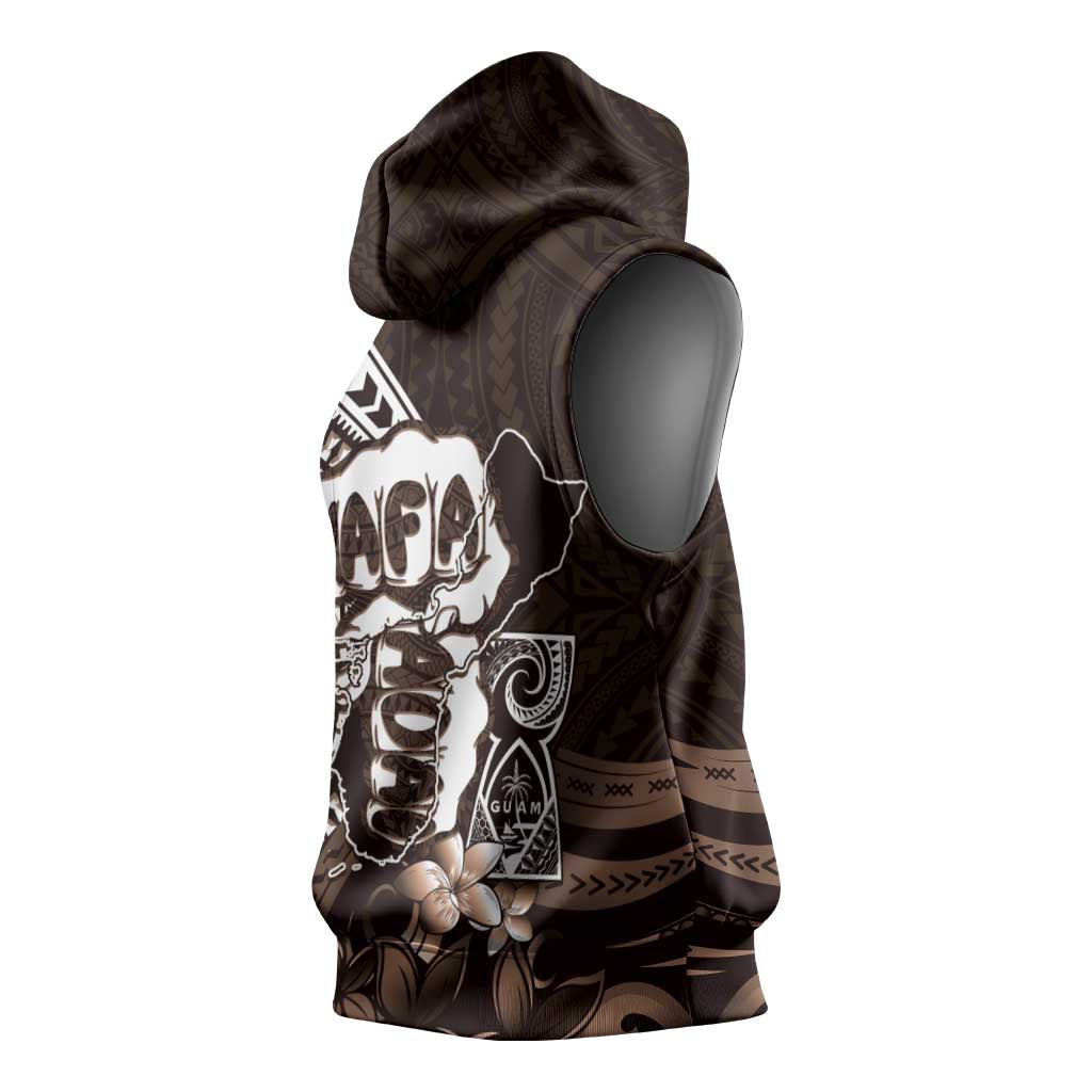 Hafa Adai Guam Discovery Day Sleeveless Hoodie Chamorro Latte Stone Hand Brown Version