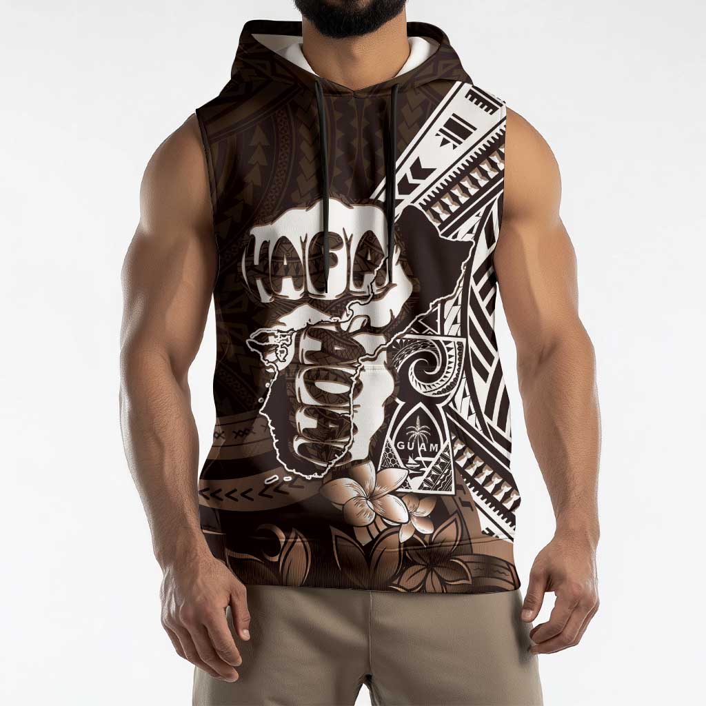 Hafa Adai Guam Discovery Day Sleeveless Hoodie Chamorro Latte Stone Hand Brown Version