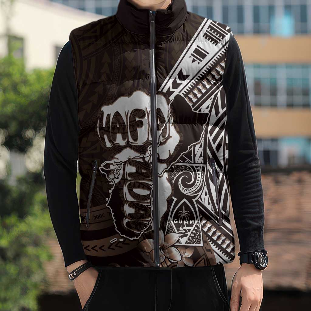 Hafa Adai Guam Discovery Day Sleeveless Puffer Jacket Chamorro Latte Stone Hand Brown Version