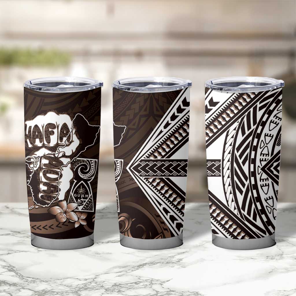 Hafa Adai Guam Discovery Day Tumbler Cup Chamorro Latte Stone Hand Brown Version