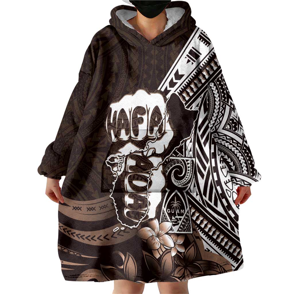 Hafa Adai Guam Discovery Day Wearable Blanket Hoodie Chamorro Latte Stone Hand Brown Version