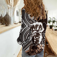Hafa Adai Guam Discovery Day Women Casual Shirt Chamorro Latte Stone Hand Brown Version