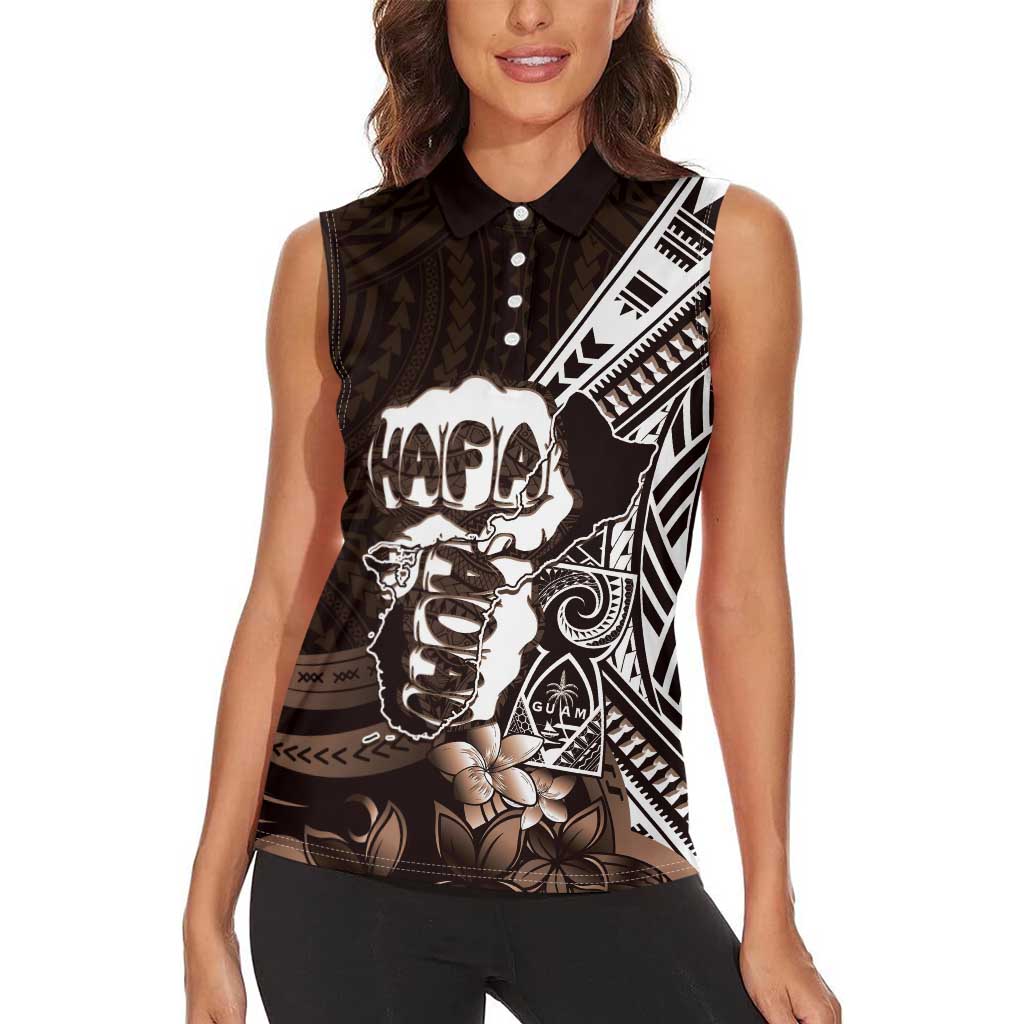 Hafa Adai Guam Discovery Day Women Sleeveless Polo Shirt Chamorro Latte Stone Hand Brown Version