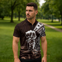 Hafa Adai Guam Discovery Day Zipper Polo Shirt Chamorro Latte Stone Hand Brown Version