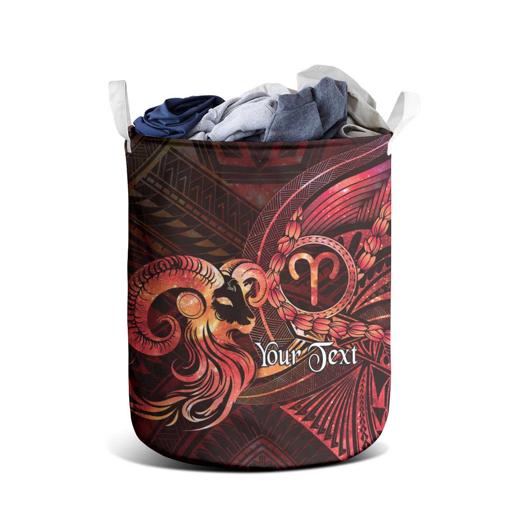 Personalised Polynesia Zodiac Aries Laundry Basket Galaxy Polynesian Pattern Chest Tattoo Style