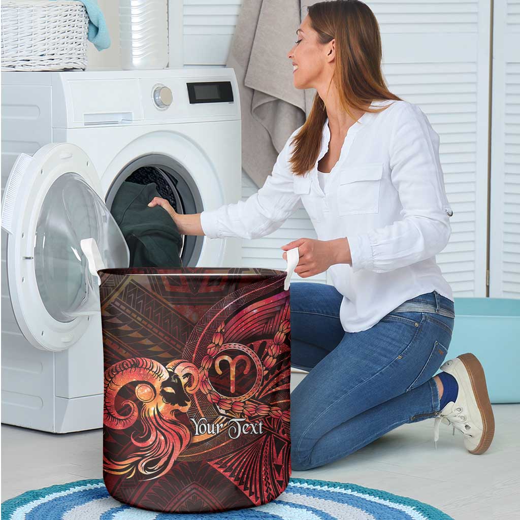 Personalised Polynesia Zodiac Aries Laundry Basket Galaxy Polynesian Pattern Chest Tattoo Style