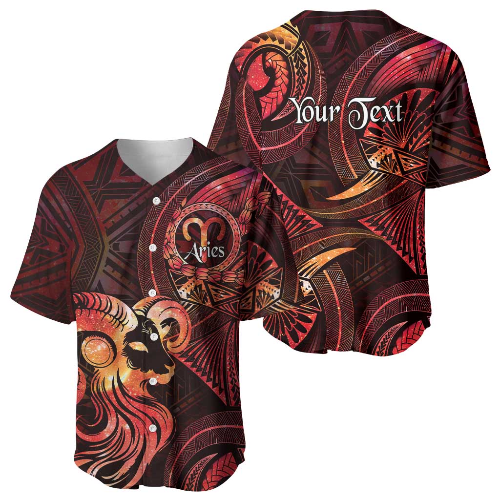 Personalised Polynesia Zodiac Aries Baseball Jersey Galaxy Polynesian Pattern Chest Tattoo Style
