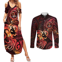 Personalised Polynesia Zodiac Aries Couples Matching Summer Maxi Dress and Long Sleeve Button Shirt Galaxy Polynesian Pattern Chest Tattoo Style