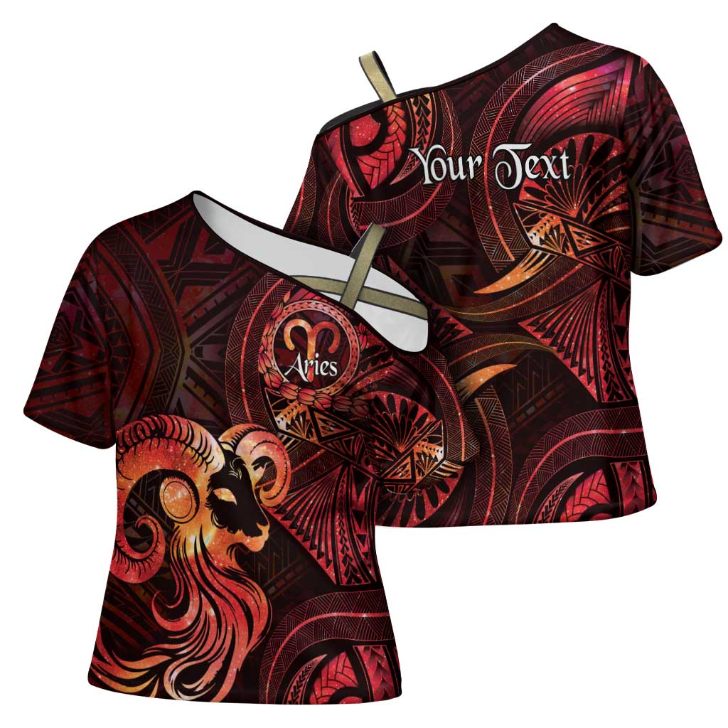 Personalised Polynesia Zodiac Aries Cross Shoulder Shirt Galaxy Polynesian Pattern Chest Tattoo Style