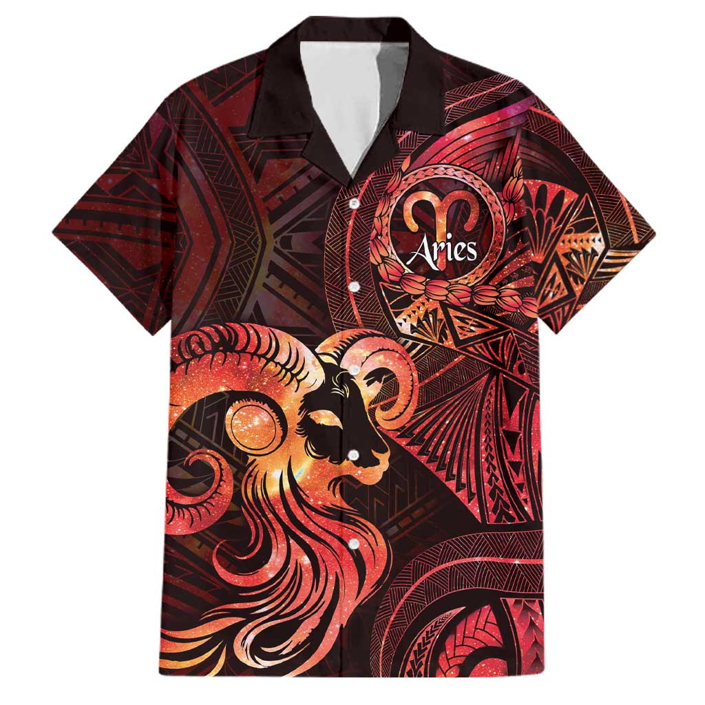 Personalised Polynesia Zodiac Aries Family Matching Off Shoulder Maxi Dress and Hawaiian Shirt Galaxy Polynesian Pattern Chest Tattoo Style