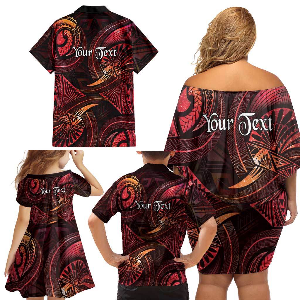 Personalised Polynesia Zodiac Aries Family Matching Off Shoulder Short Dress and Hawaiian Shirt Galaxy Polynesian Pattern Chest Tattoo Style