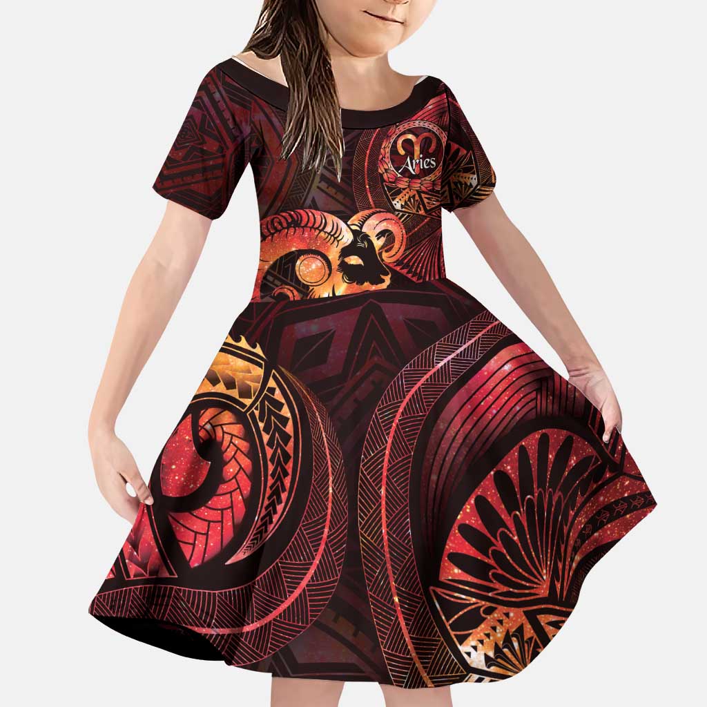 Personalised Polynesia Zodiac Aries Family Matching Summer Maxi Dress and Hawaiian Shirt Galaxy Polynesian Pattern Chest Tattoo Style