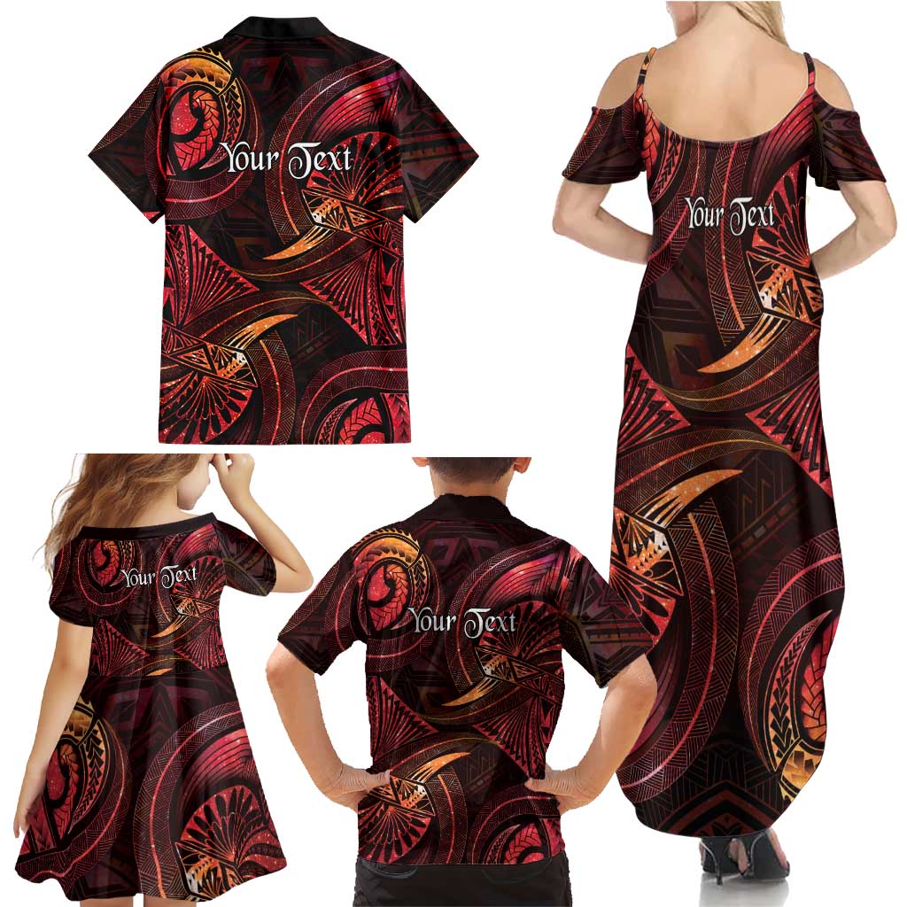 Personalised Polynesia Zodiac Aries Family Matching Summer Maxi Dress and Hawaiian Shirt Galaxy Polynesian Pattern Chest Tattoo Style
