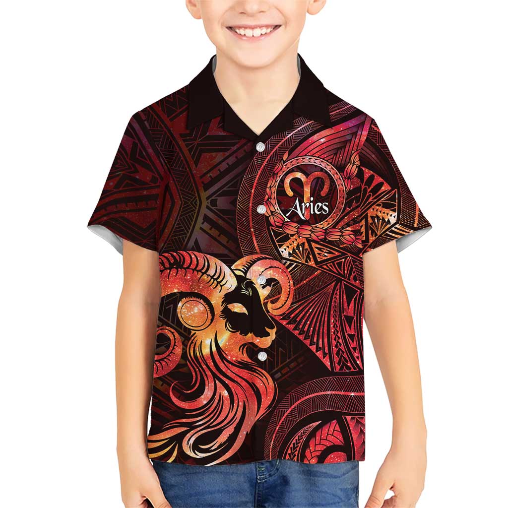 Personalised Polynesia Zodiac Aries Family Matching Summer Maxi Dress and Hawaiian Shirt Galaxy Polynesian Pattern Chest Tattoo Style
