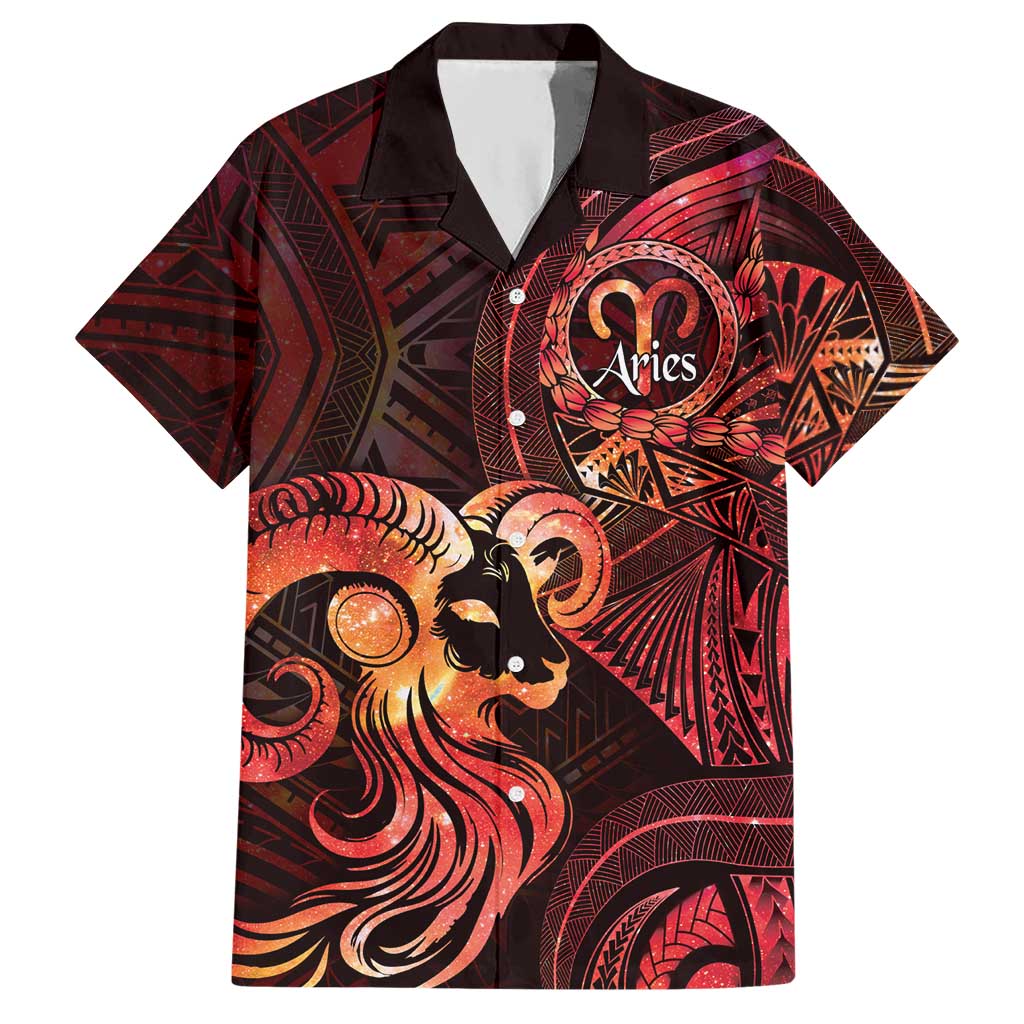 Personalised Polynesia Zodiac Aries Hawaiian Shirt Galaxy Polynesian Pattern Chest Tattoo Style