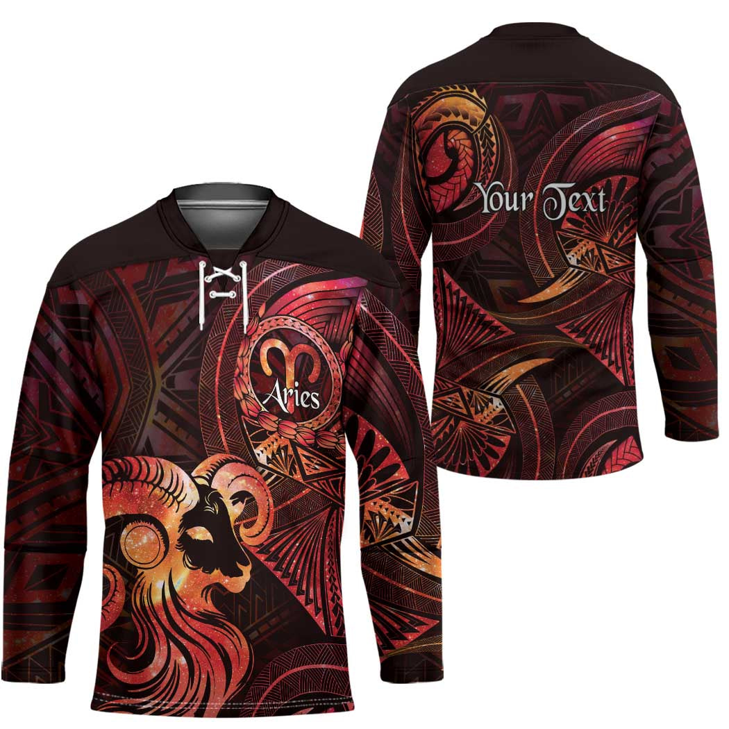 Personalised Polynesia Zodiac Aries Hockey Jersey Galaxy Polynesian Pattern Chest Tattoo Style