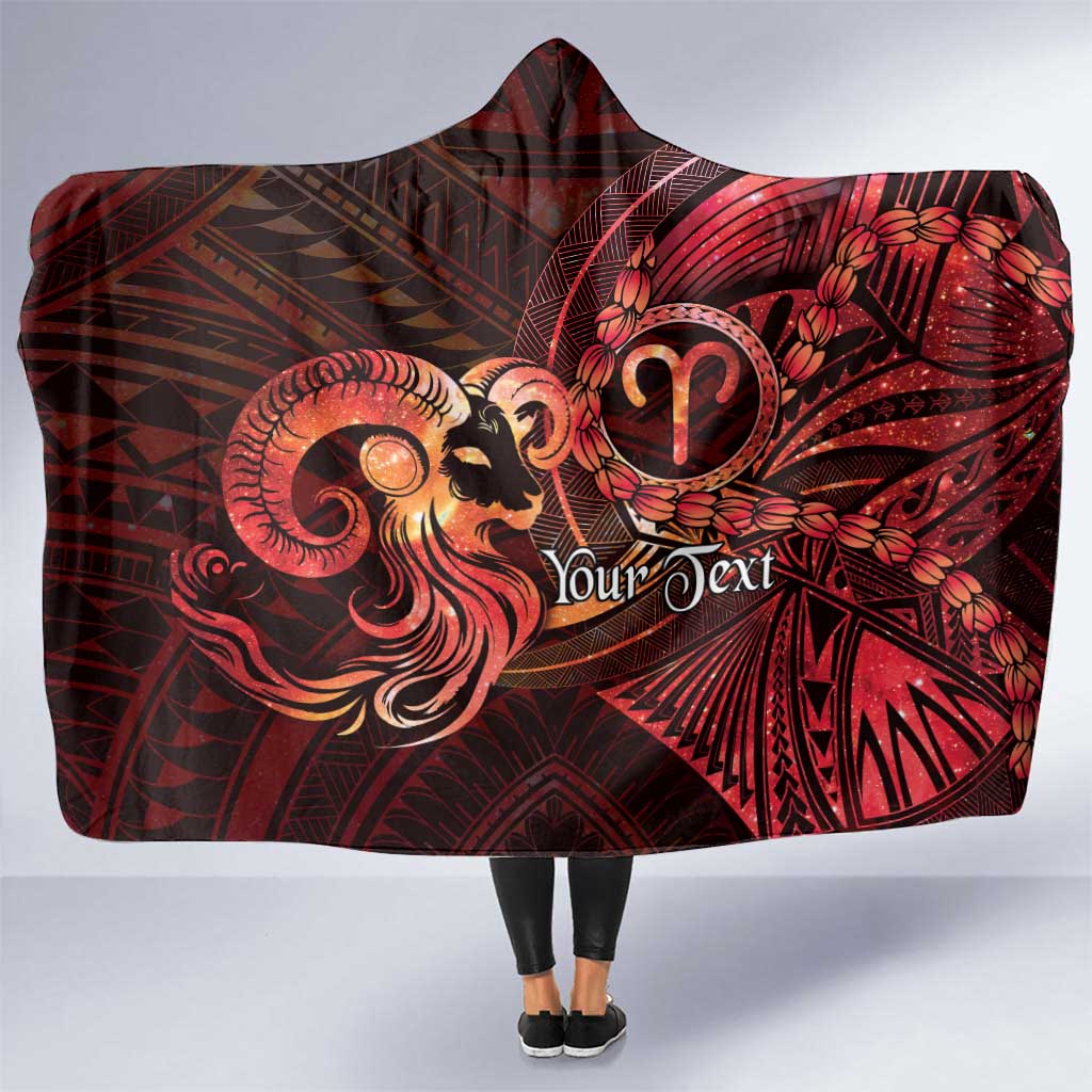 Personalised Polynesia Zodiac Aries Hooded Blanket Galaxy Polynesian Pattern Chest Tattoo Style