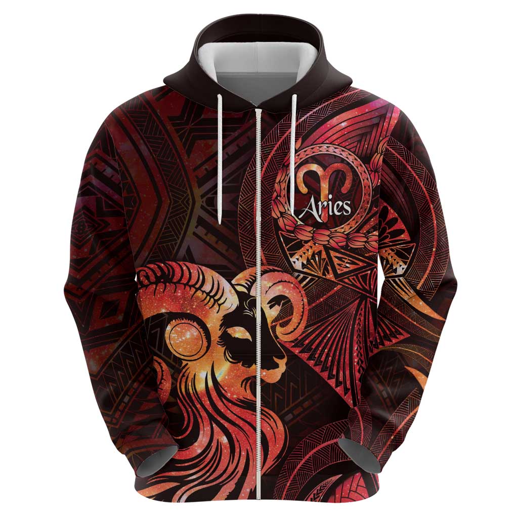 Personalised Polynesia Zodiac Aries Hoodie Galaxy Polynesian Pattern Chest Tattoo Style