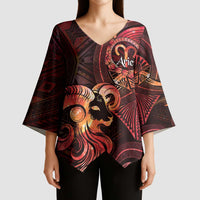 Personalised Polynesia Zodiac Aries Kimono Sleeve Blouse Galaxy Polynesian Pattern Chest Tattoo Style