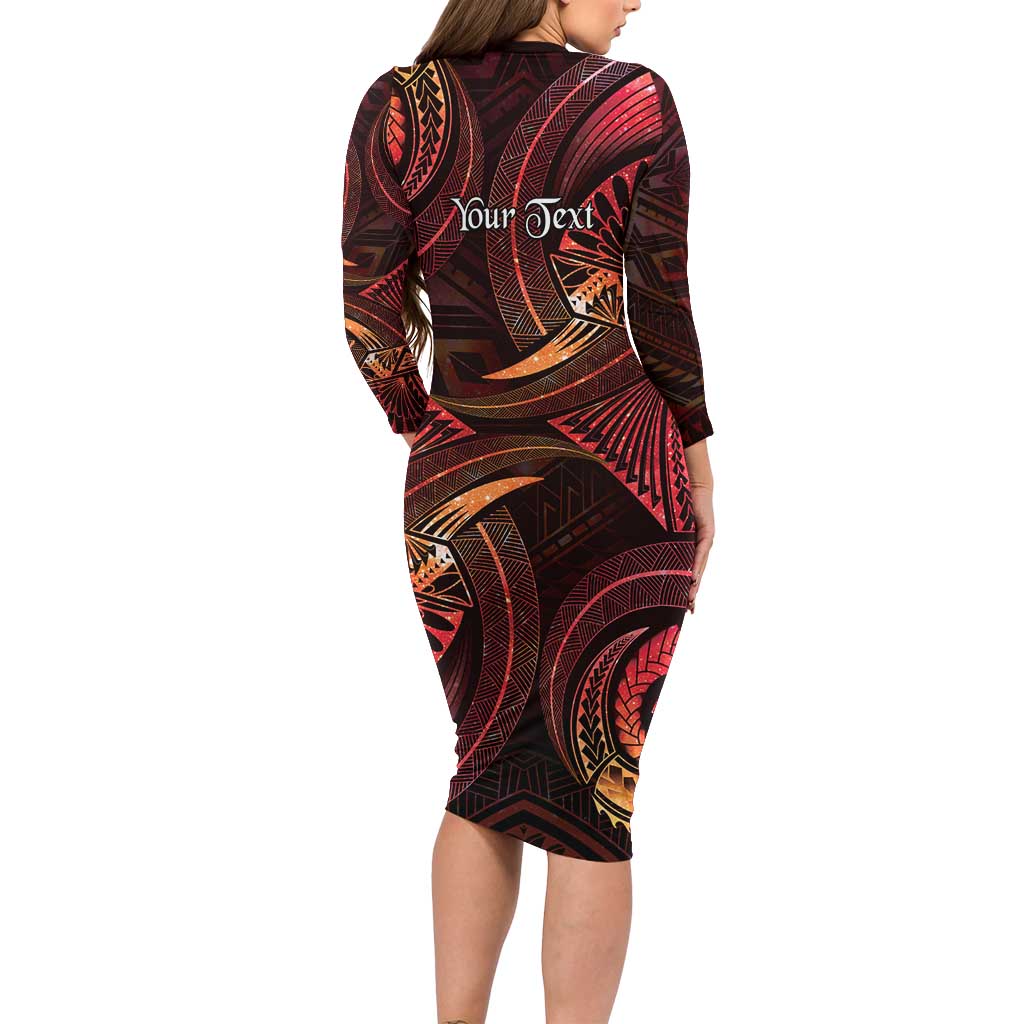 Personalised Polynesia Zodiac Aries Long Sleeve Bodycon Dress Galaxy Polynesian Pattern Chest Tattoo Style