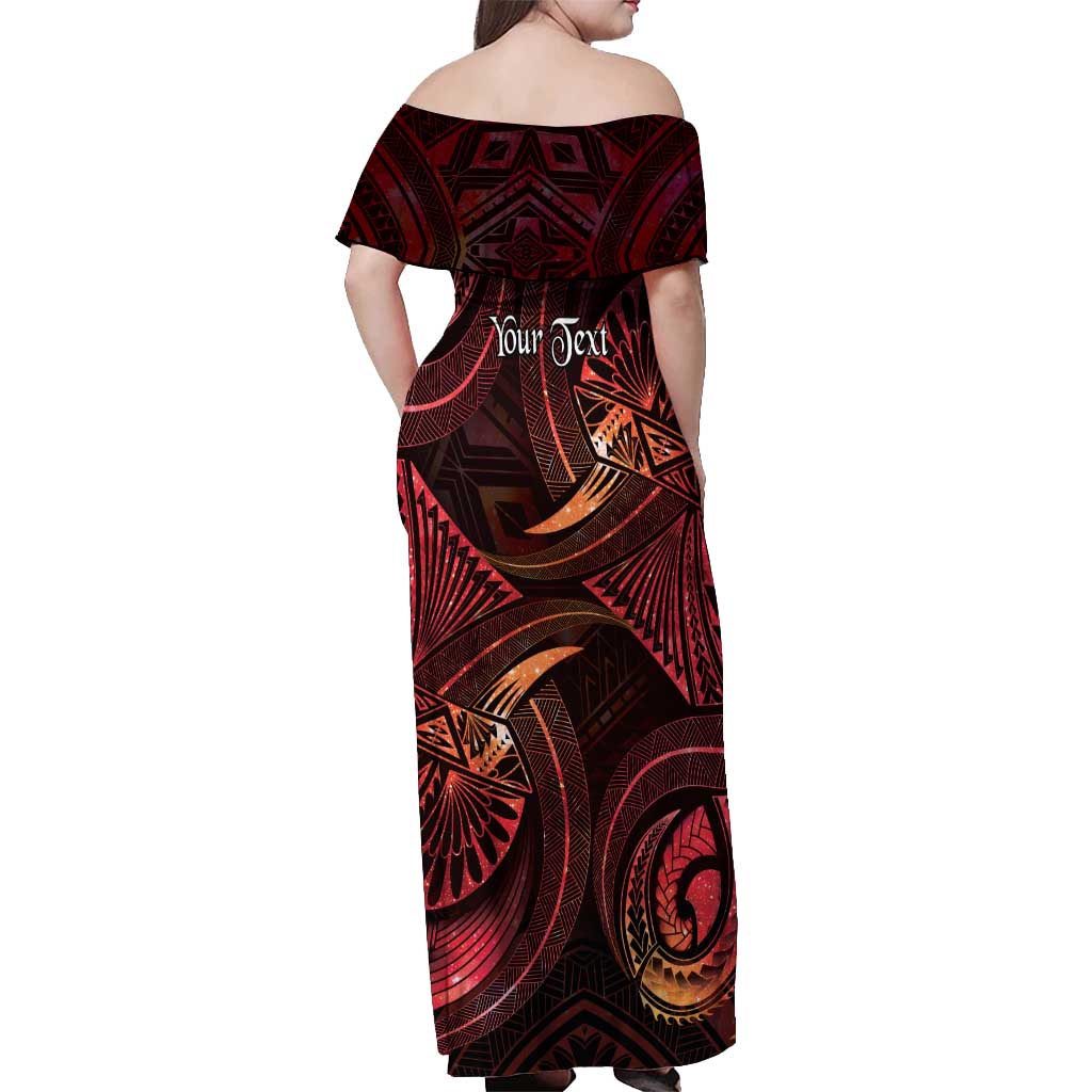 Personalised Polynesia Zodiac Aries Off Shoulder Maxi Dress Galaxy Polynesian Pattern Chest Tattoo Style