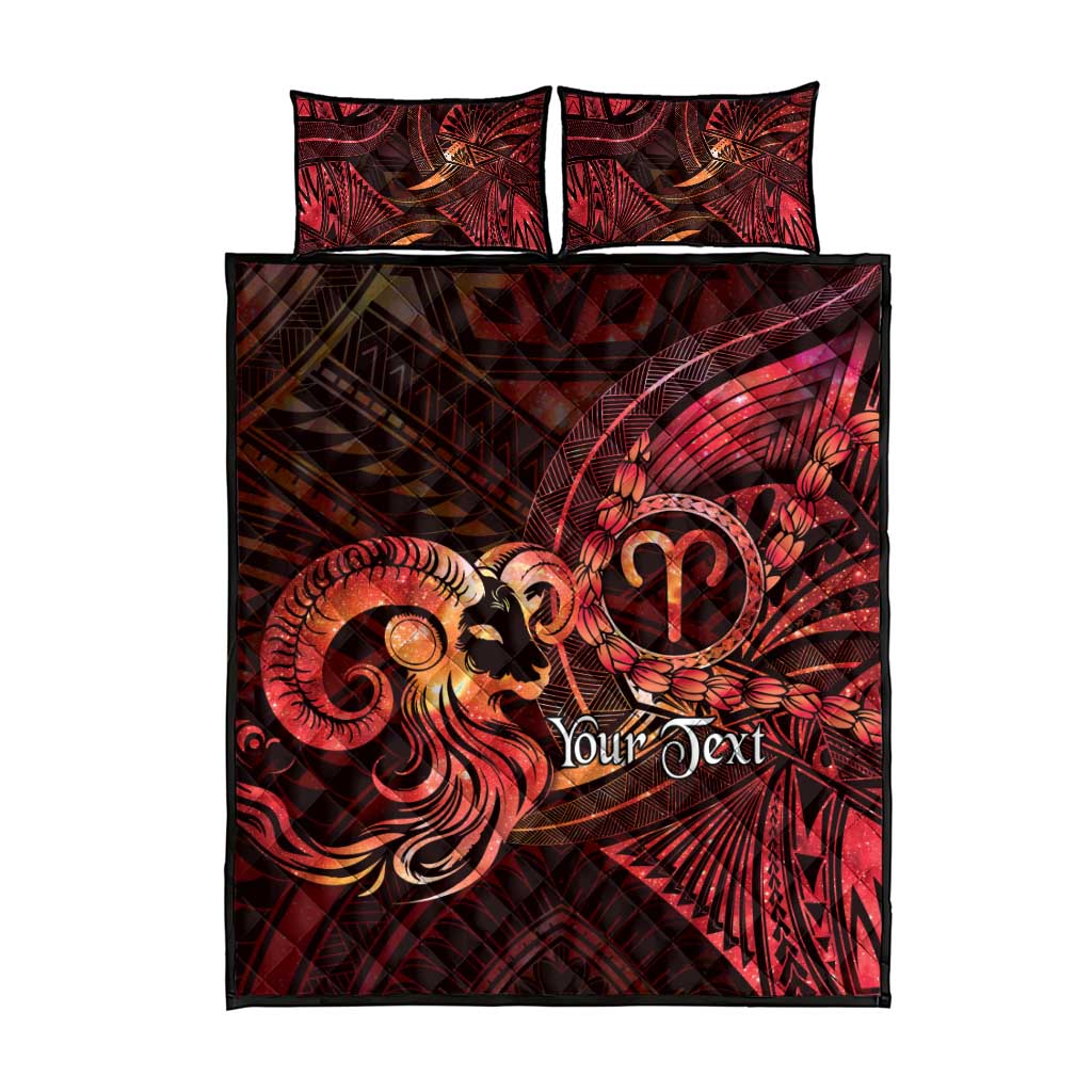 Personalised Polynesia Zodiac Aries Quilt Bed Set Galaxy Polynesian Pattern Chest Tattoo Style