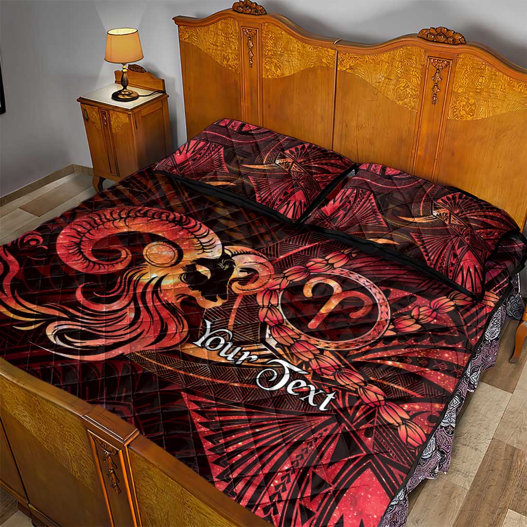 Personalised Polynesia Zodiac Aries Quilt Bed Set Galaxy Polynesian Pattern Chest Tattoo Style