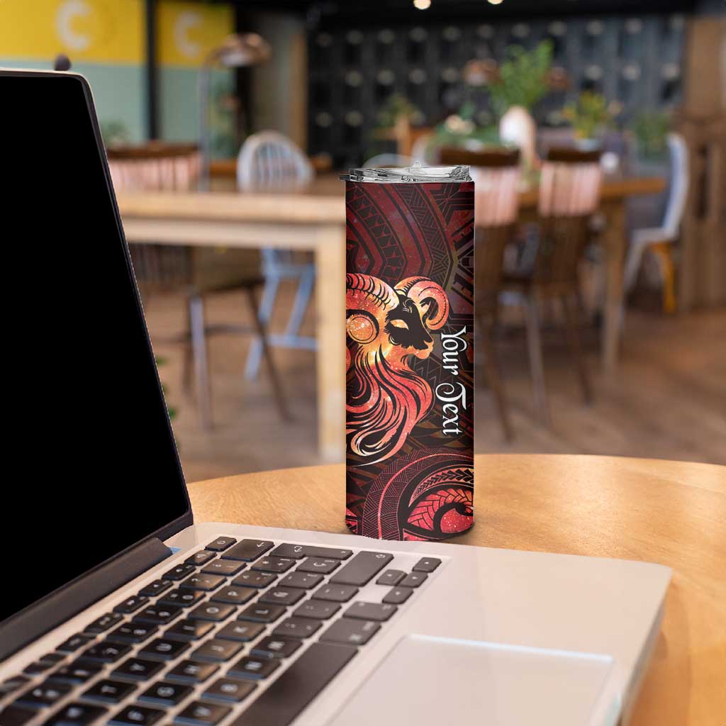 Personalised Polynesia Zodiac Aries Skinny Tumbler Galaxy Polynesian Pattern Chest Tattoo Style