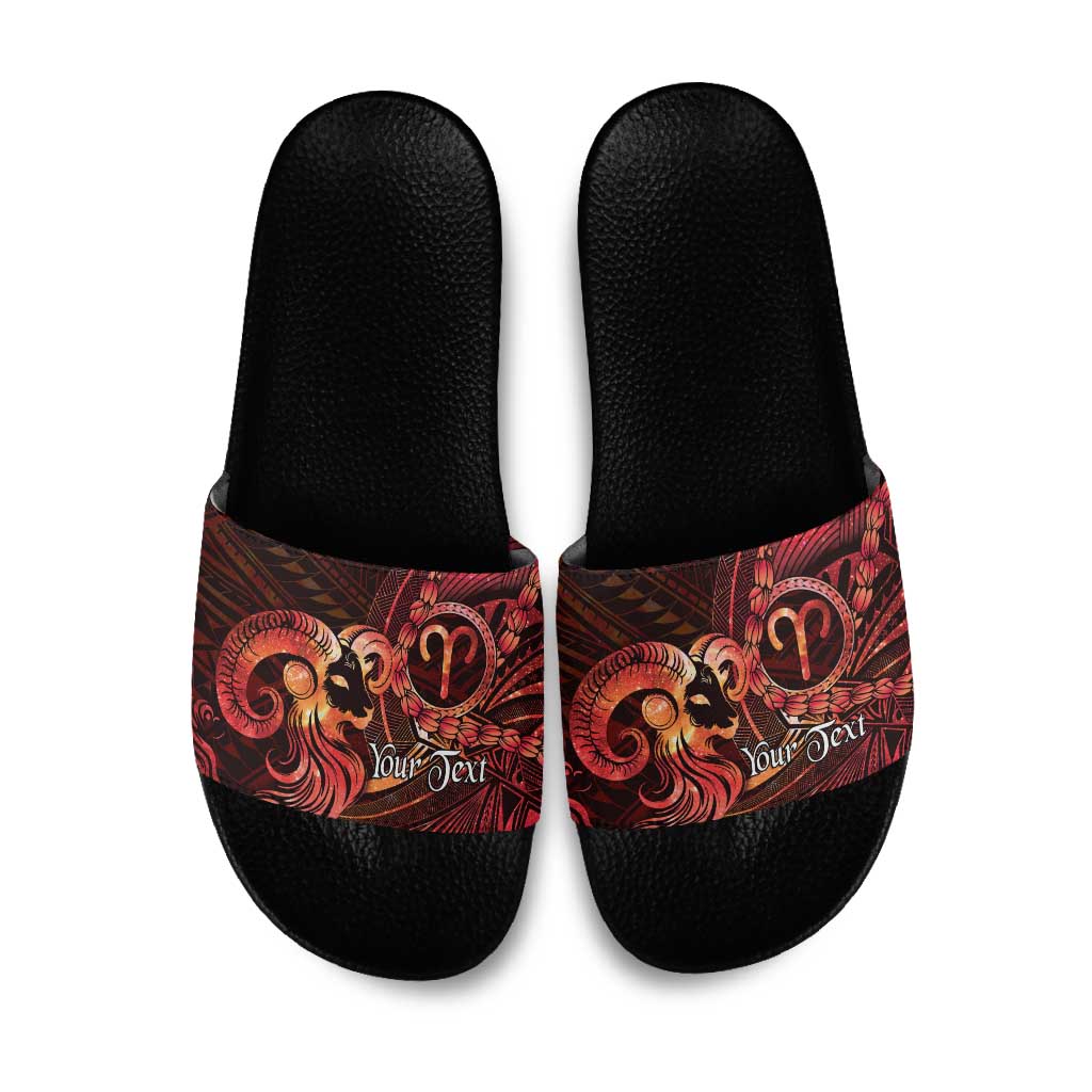 Personalised Polynesia Zodiac Aries Slide Sandals Galaxy Polynesian Pattern Chest Tattoo Style