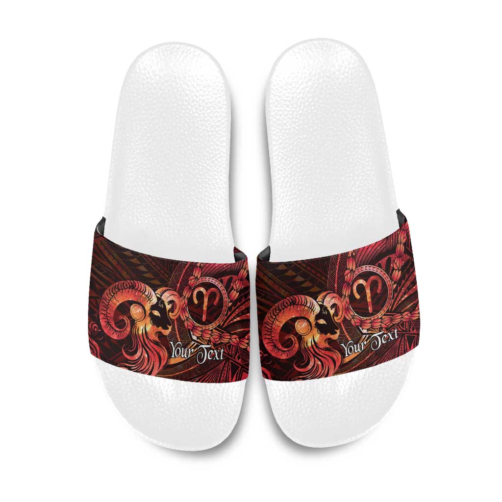 Personalised Polynesia Zodiac Aries Slide Sandals Galaxy Polynesian Pattern Chest Tattoo Style