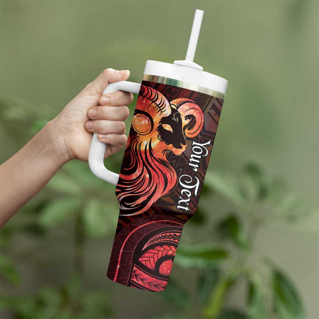 Personalised Polynesia Zodiac Aries Tumbler With Handle Galaxy Polynesian Pattern Chest Tattoo Style