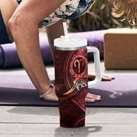 Personalised Polynesia Zodiac Aries Tumbler With Handle Galaxy Polynesian Pattern Chest Tattoo Style
