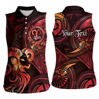 Personalised Polynesia Zodiac Aries Women Sleeveless Polo Shirt Galaxy Polynesian Pattern Chest Tattoo Style