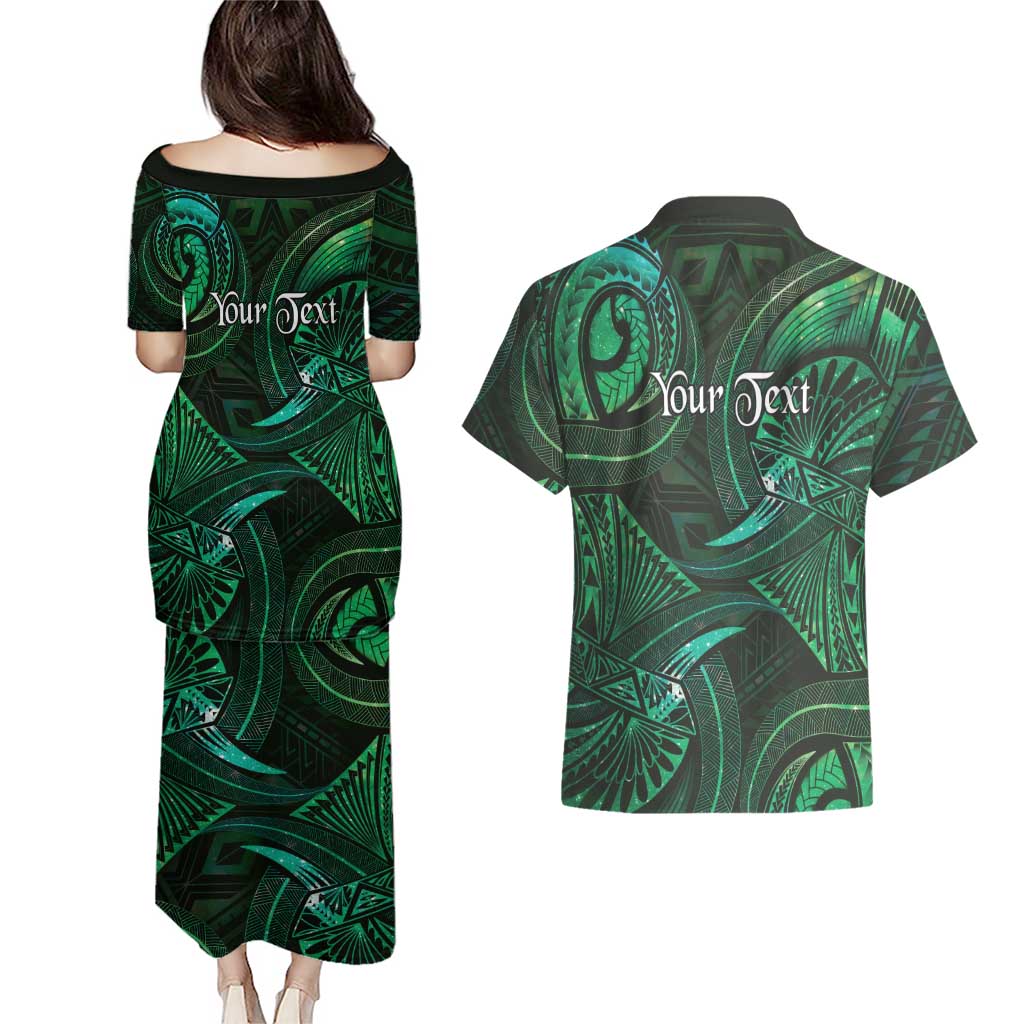 Personalised Polynesia Zodiac Taurus Couples Matching Puletasi and Hawaiian Shirt Galaxy Polynesian Pattern Chest Tattoo Style