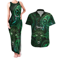 Personalised Polynesia Zodiac Taurus Couples Matching Tank Maxi Dress and Hawaiian Shirt Galaxy Polynesian Pattern Chest Tattoo Style