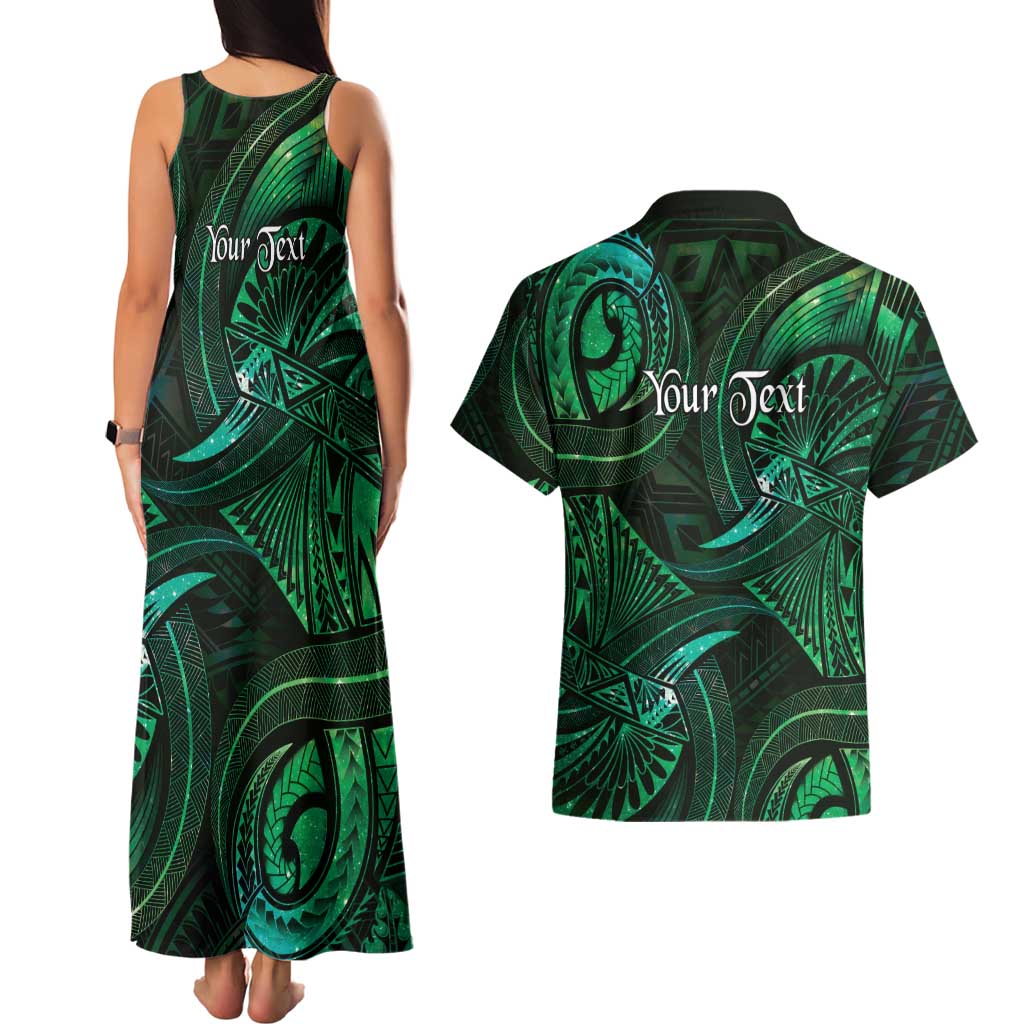 Personalised Polynesia Zodiac Taurus Couples Matching Tank Maxi Dress and Hawaiian Shirt Galaxy Polynesian Pattern Chest Tattoo Style