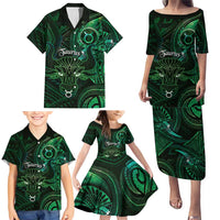 Personalised Polynesia Zodiac Taurus Family Matching Puletasi and Hawaiian Shirt Galaxy Polynesian Pattern Chest Tattoo Style