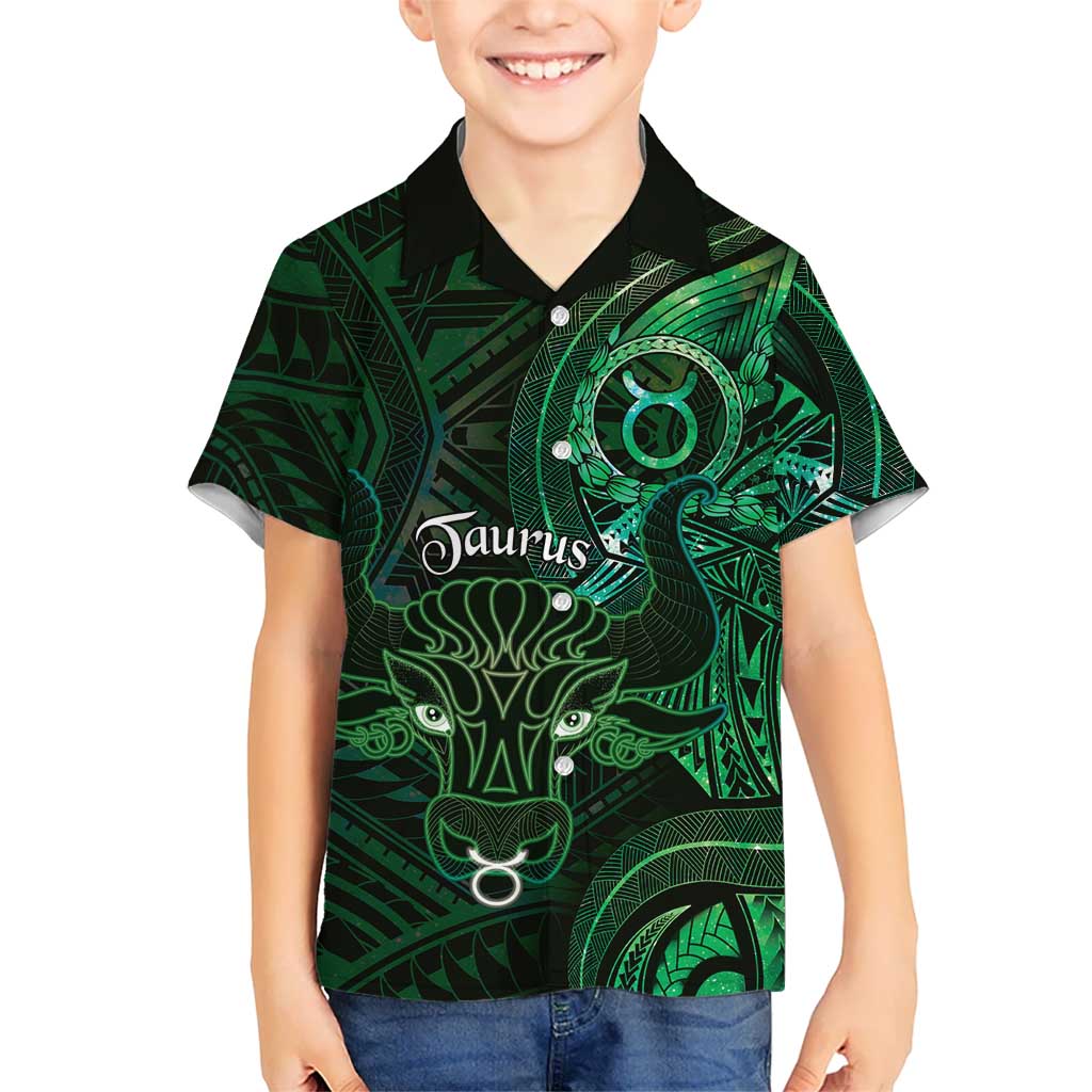 Personalised Polynesia Zodiac Taurus Family Matching Short Sleeve Bodycon Dress and Hawaiian Shirt Galaxy Polynesian Pattern Chest Tattoo Style